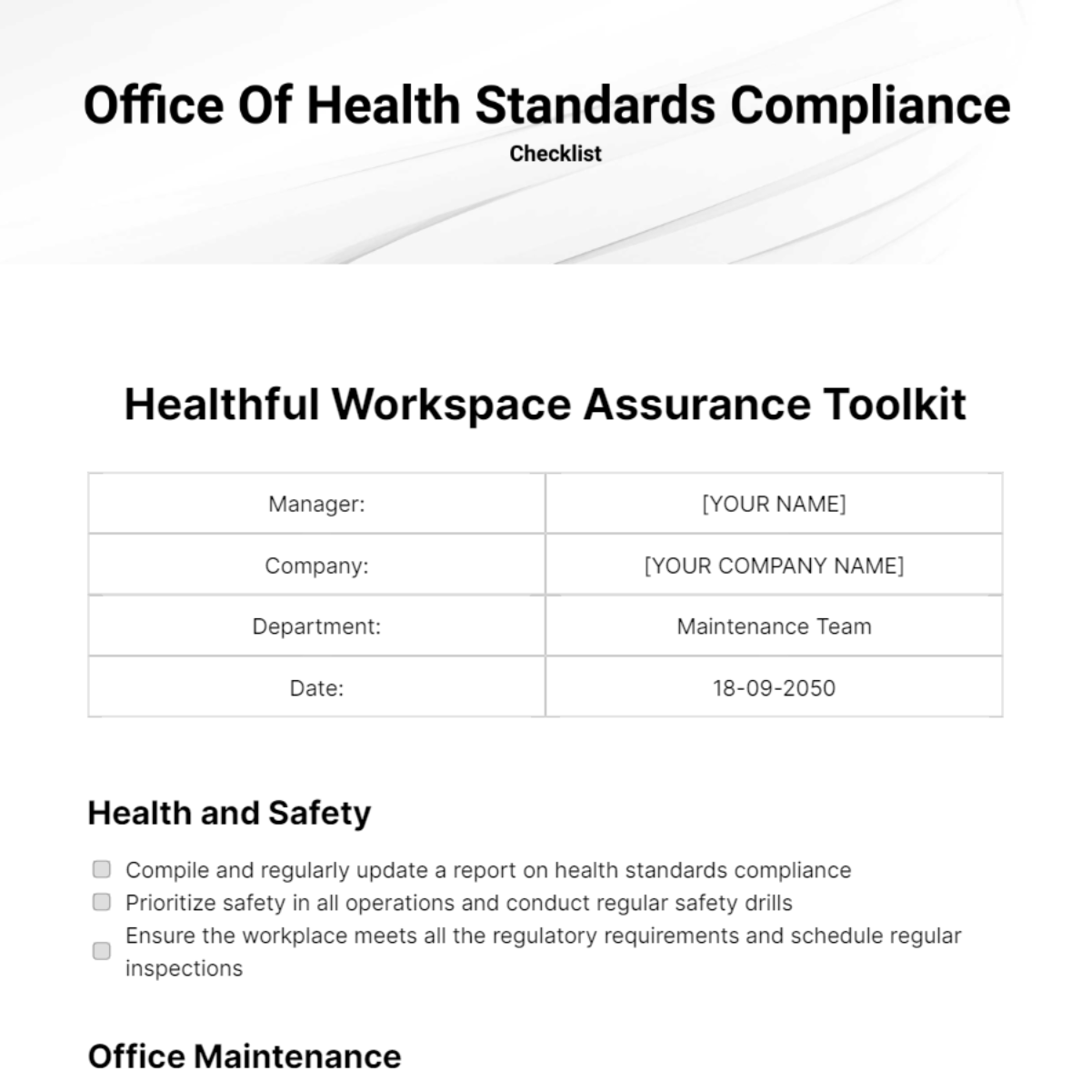 Office of Health Standards Compliance Checklist Template