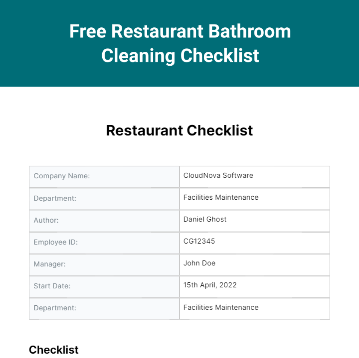 Free Restaurant Checklist - Edit Online & Download 