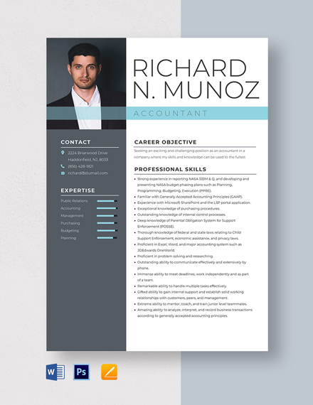 Accountant Resume Template - Word, Apple Pages, PSD, PDF