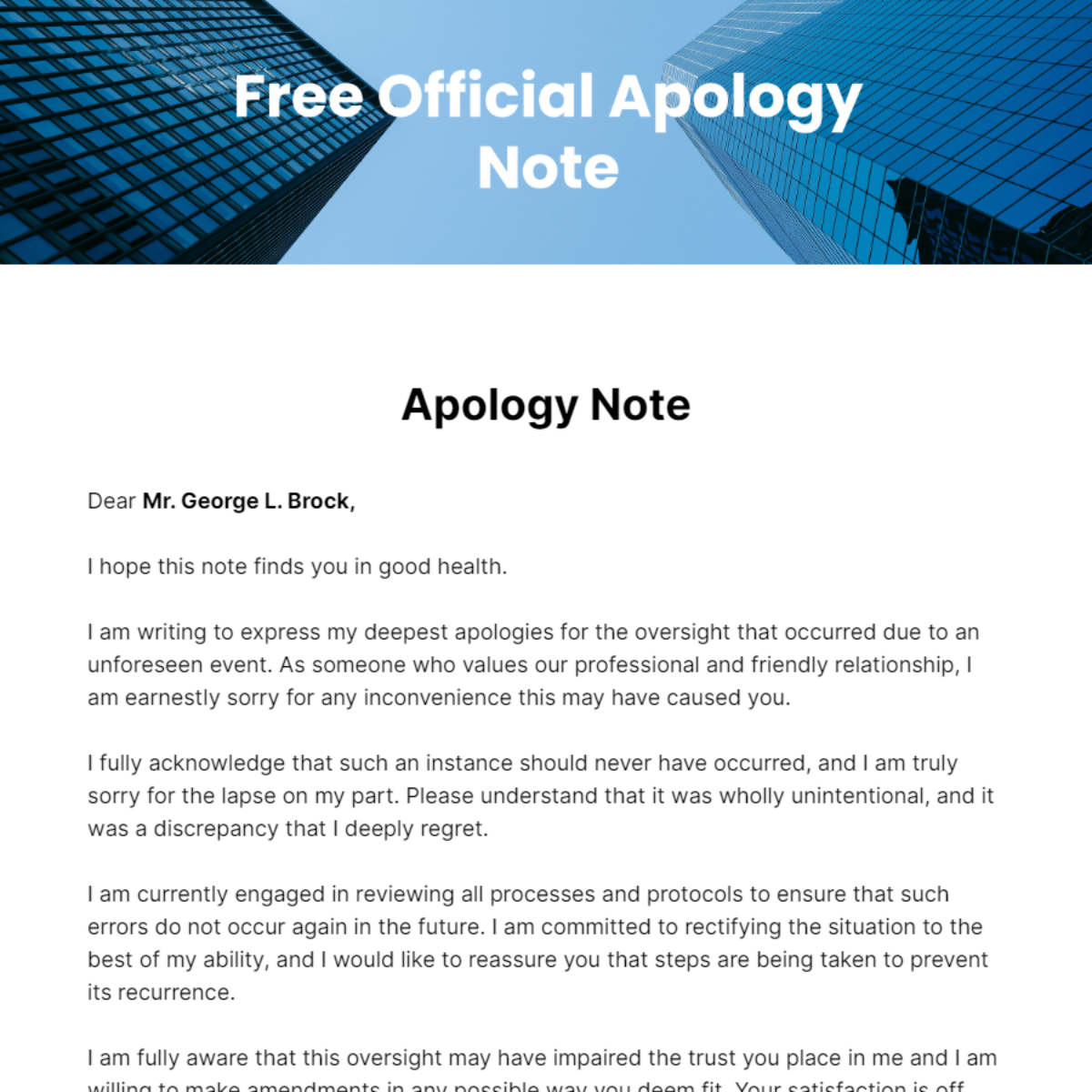 Official  Apology Note Template