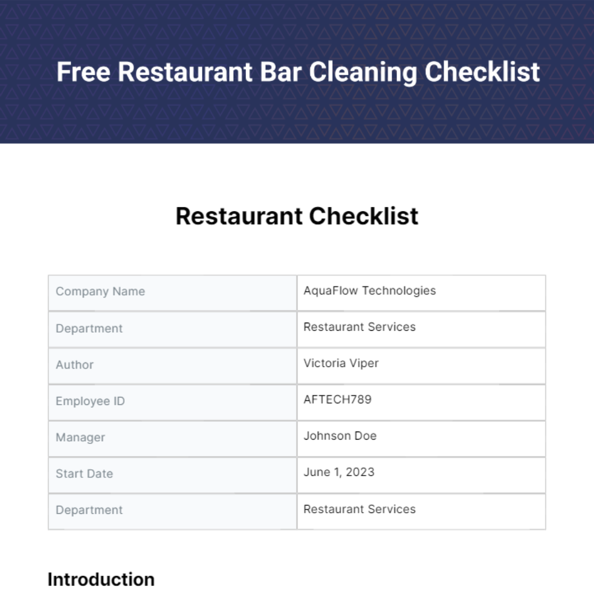 Free Restaurant Bar Cleaning Checklist - Edit Online & Download ...