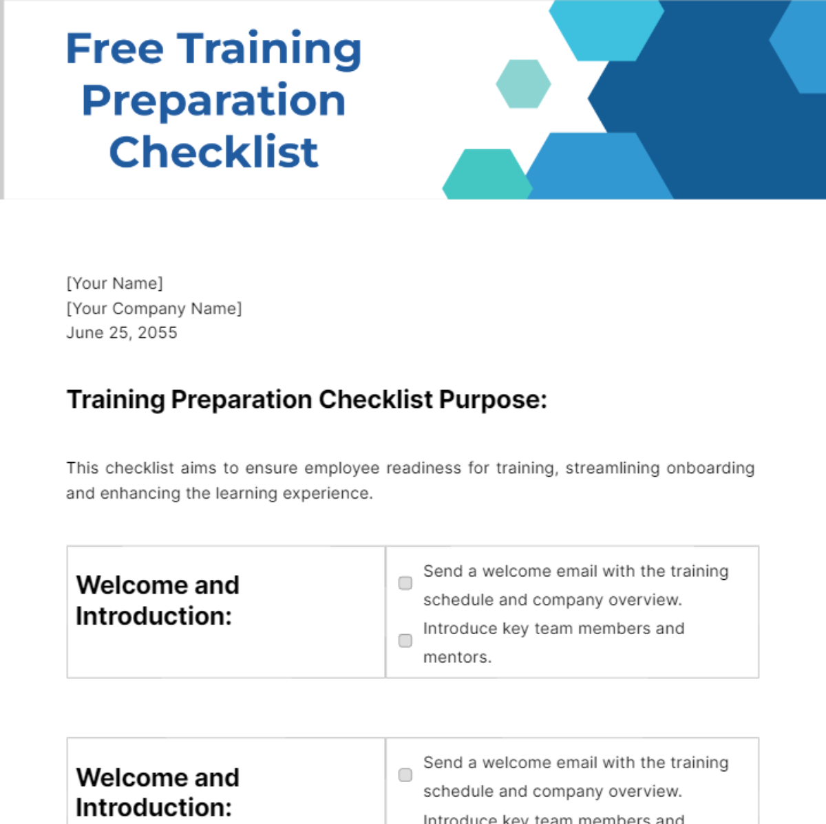Training Preparation Checklist Template