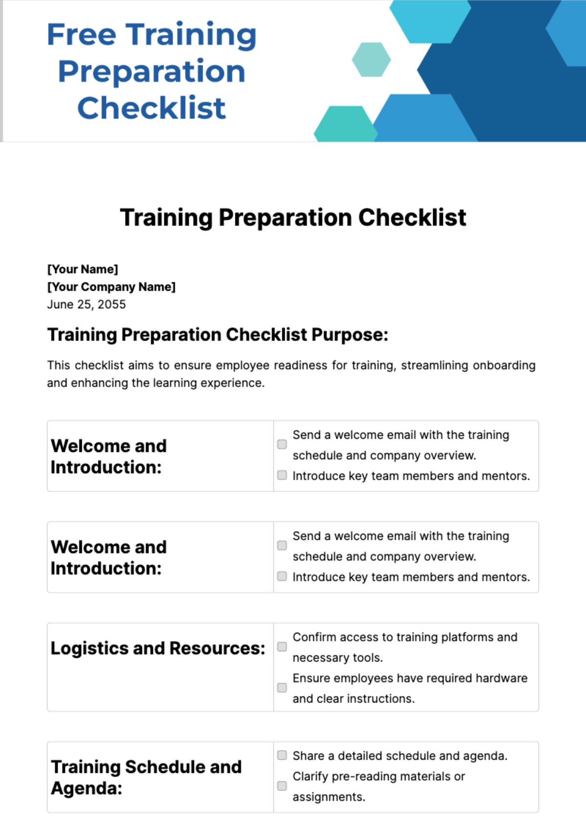 Training Preparation Checklist Template