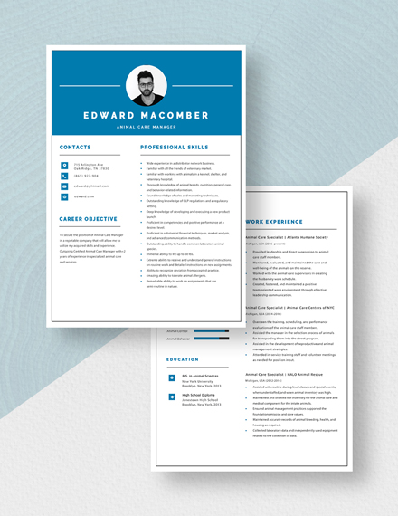 Animal Care Manager Resume  Download