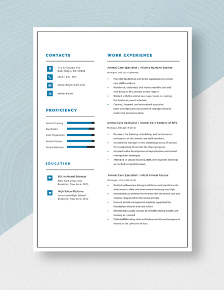 Animal Care Manager Resume  Template
