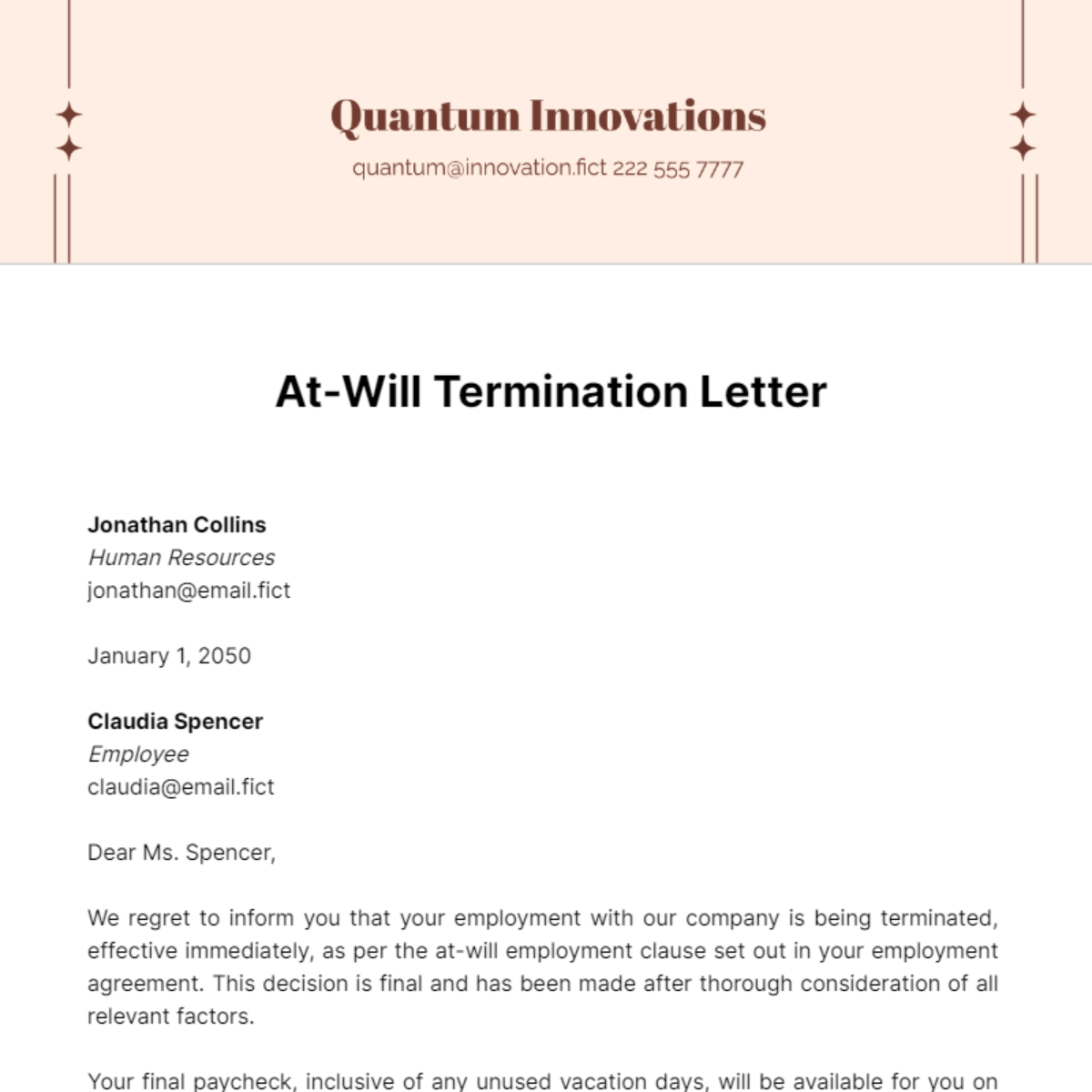 At Will Termination Letter Template