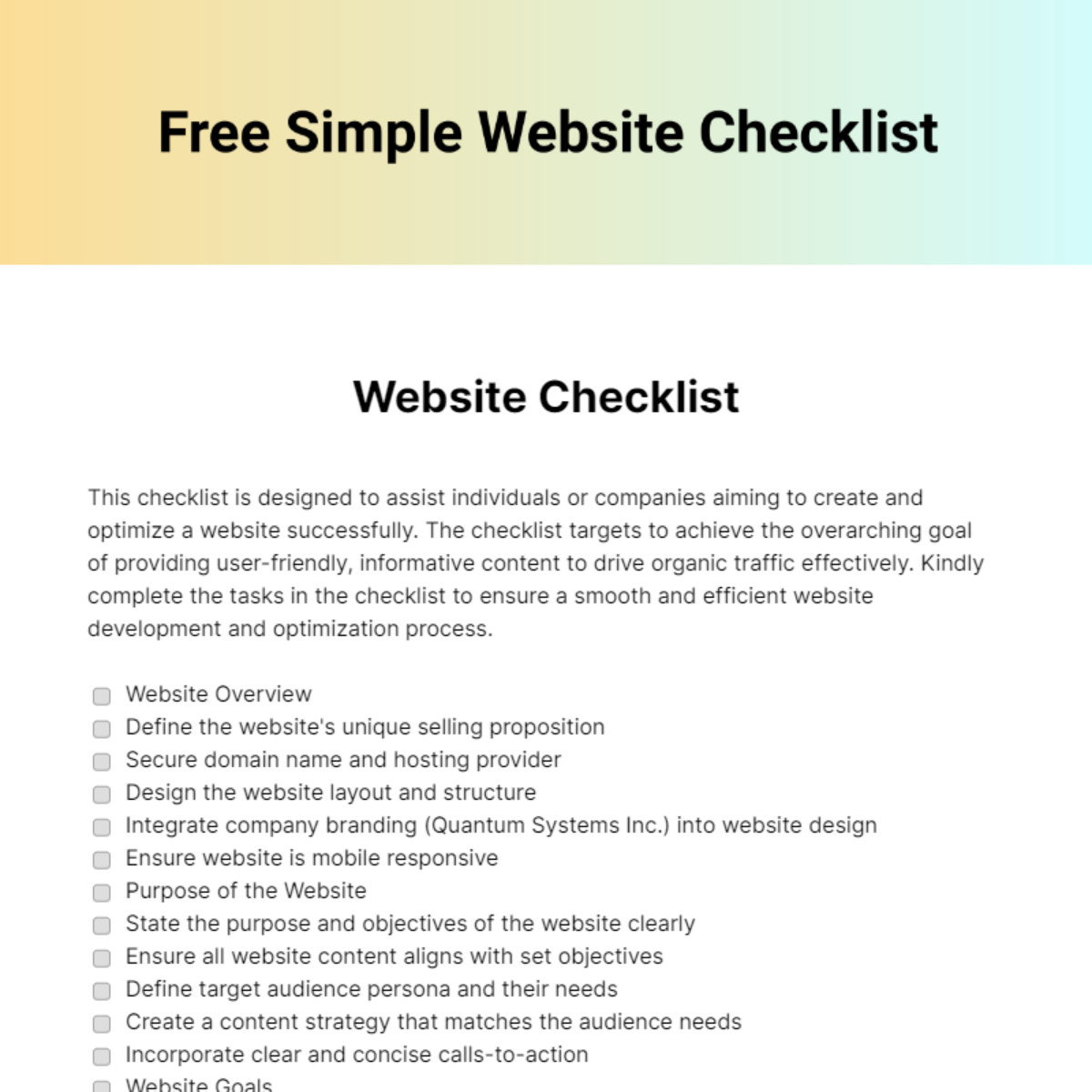 FREE Website Checklist Edit Online Download Template net