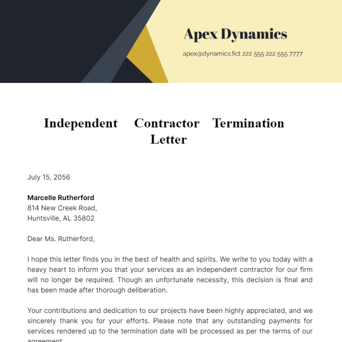 Independent Contractor Termination Letter Template