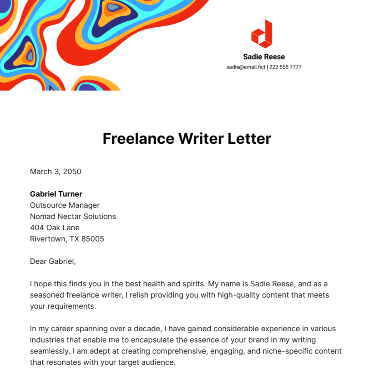 Freelance Writer Letter Template