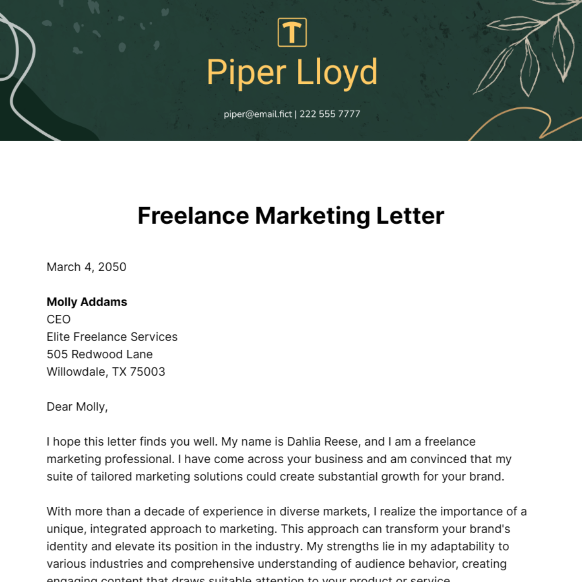 Freelance Marketing Letter Template