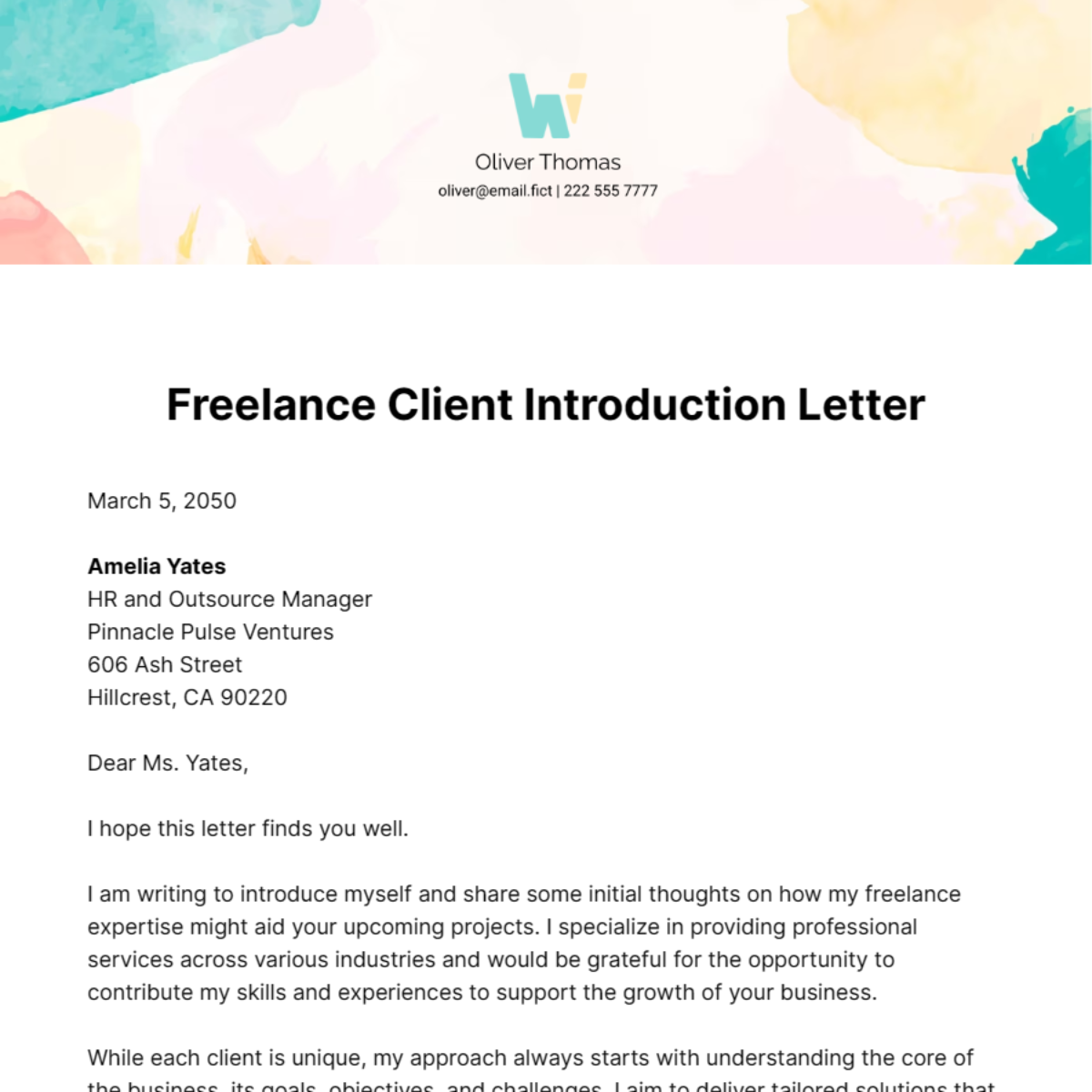 Freelance Client Introduction Letter Template