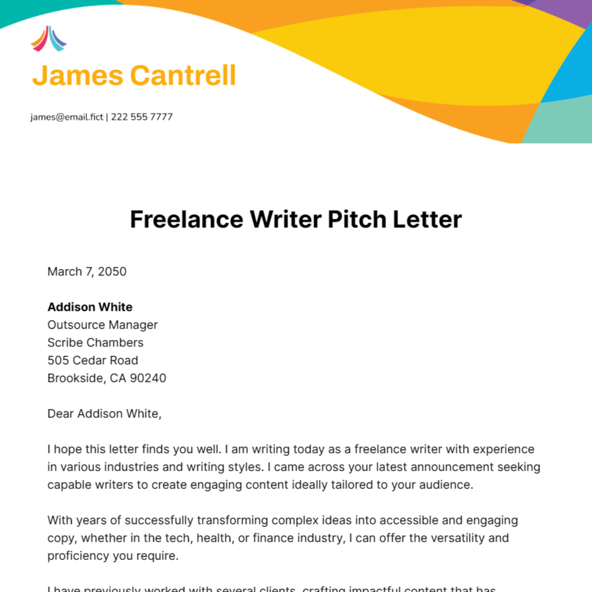 Freelance Writer Pitch Letter Template