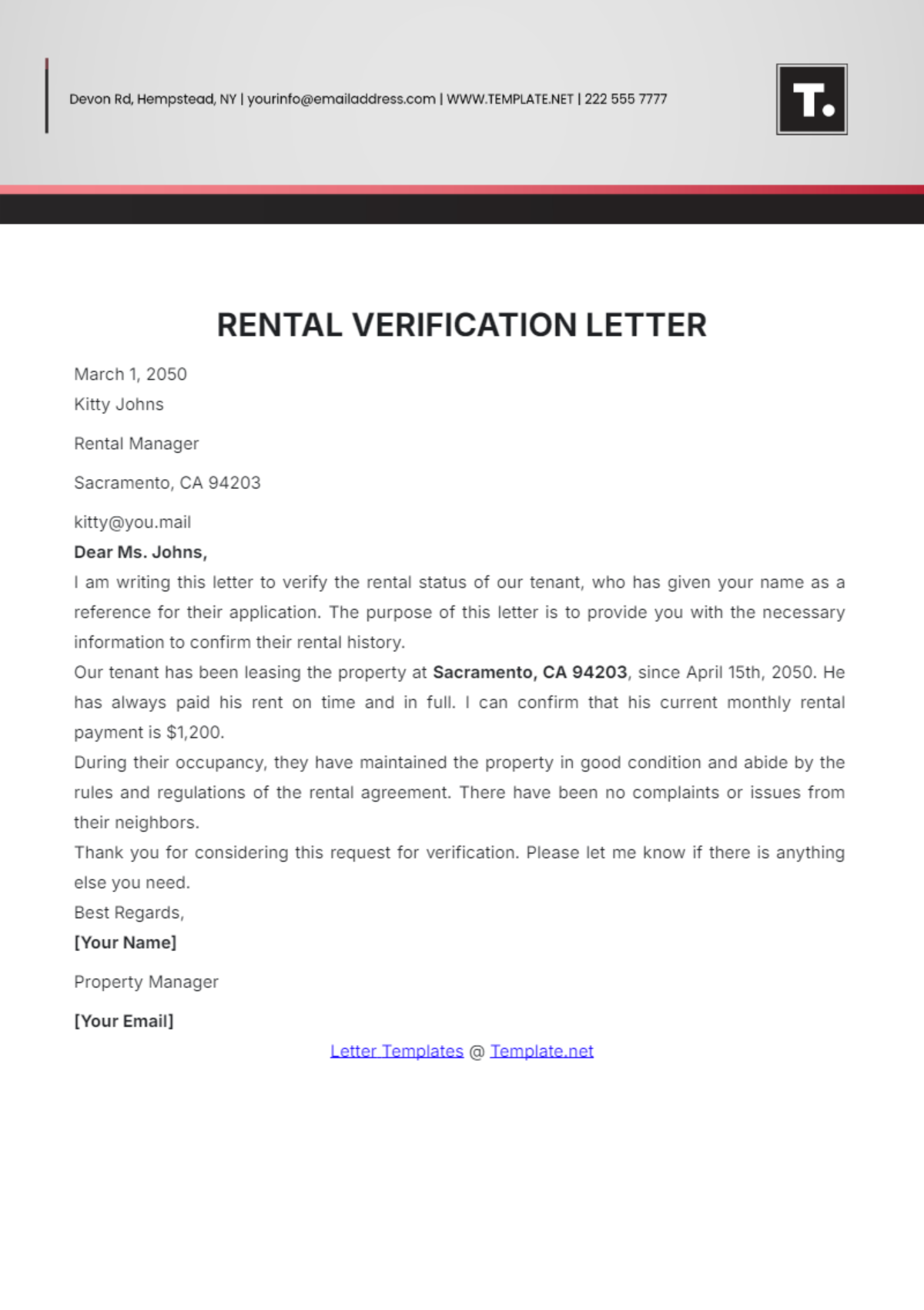 Rental Verification Letter Template - Edit Online & Download