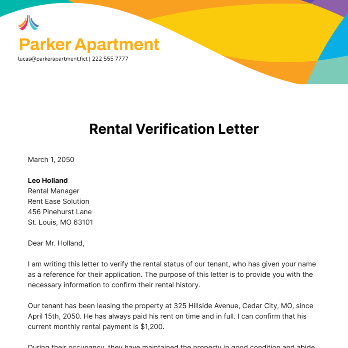 Rental Verification Letter Template