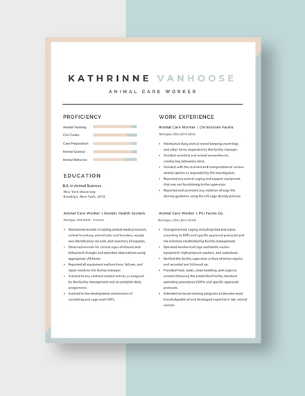 Animal Care Worker Resume  Template