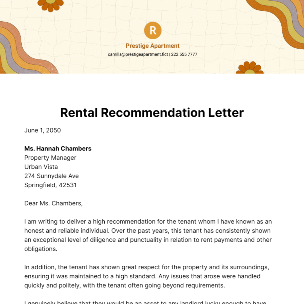 Rental Recommendation Letter Template