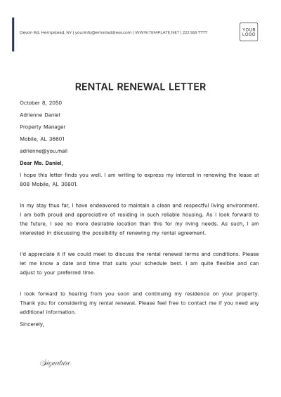Free Rental Renewal Letter Template to Edit Online