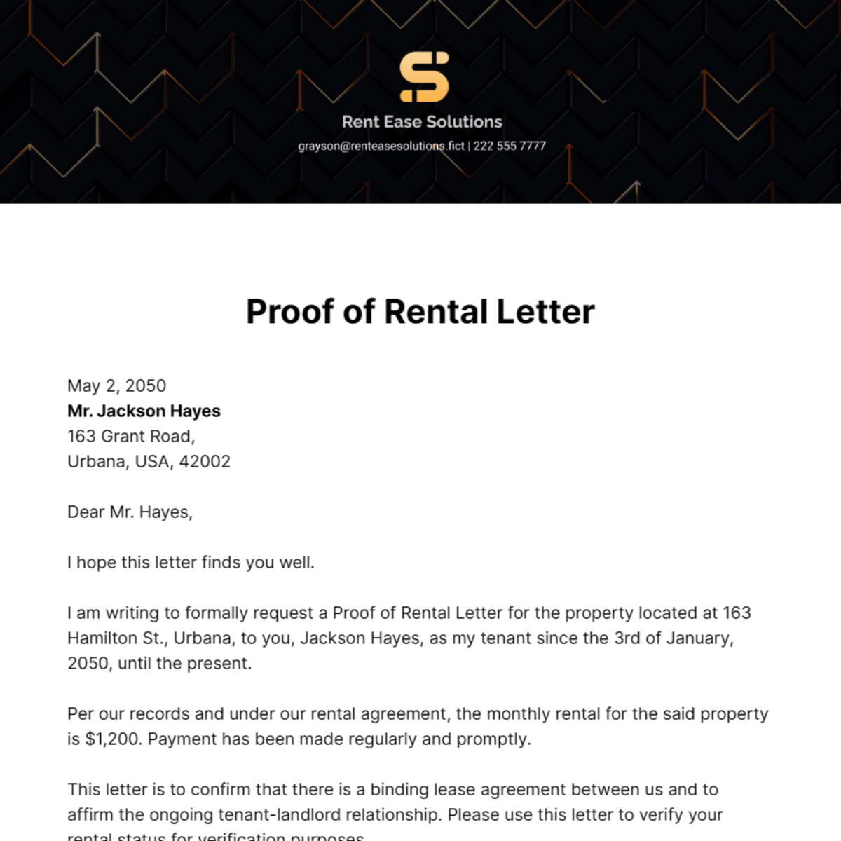 Proof of Rental Letter Template