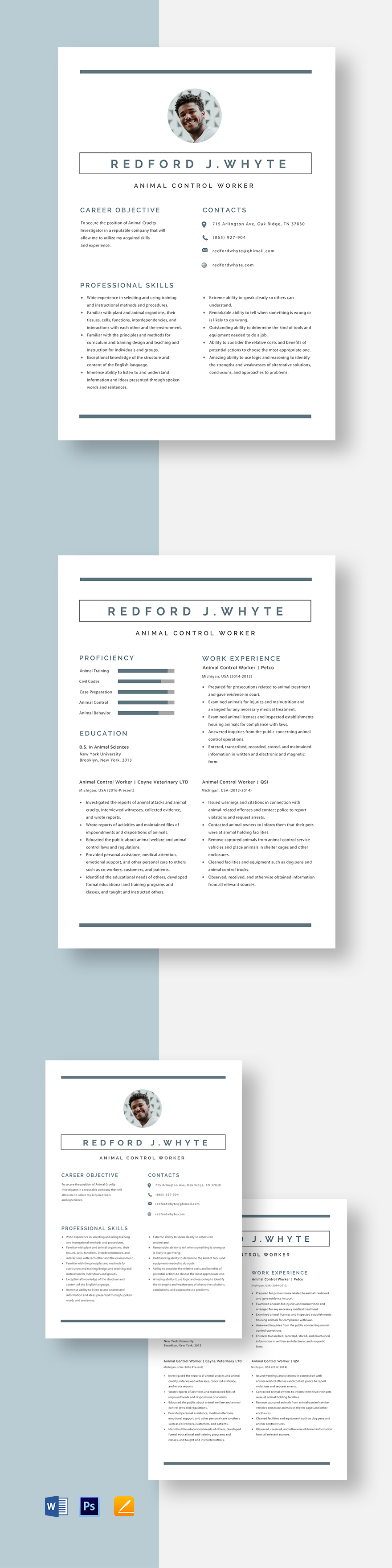 Free Animal Control Worker Resume Template Word, Apple Pages