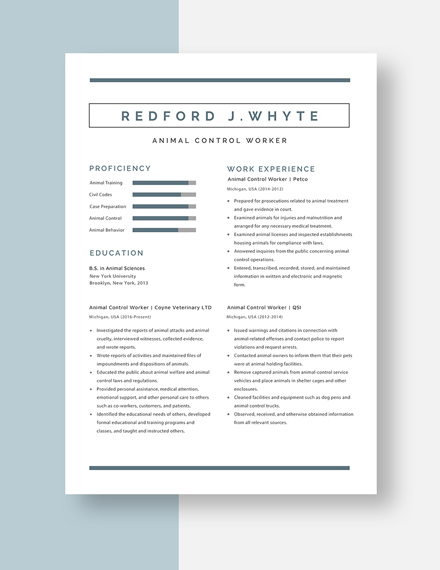 Animal Control Worker Resume Template