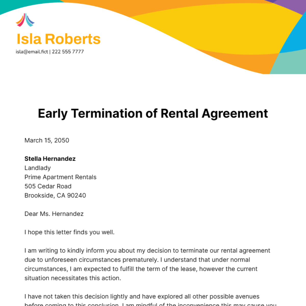 Rental Early Termination Letter Template