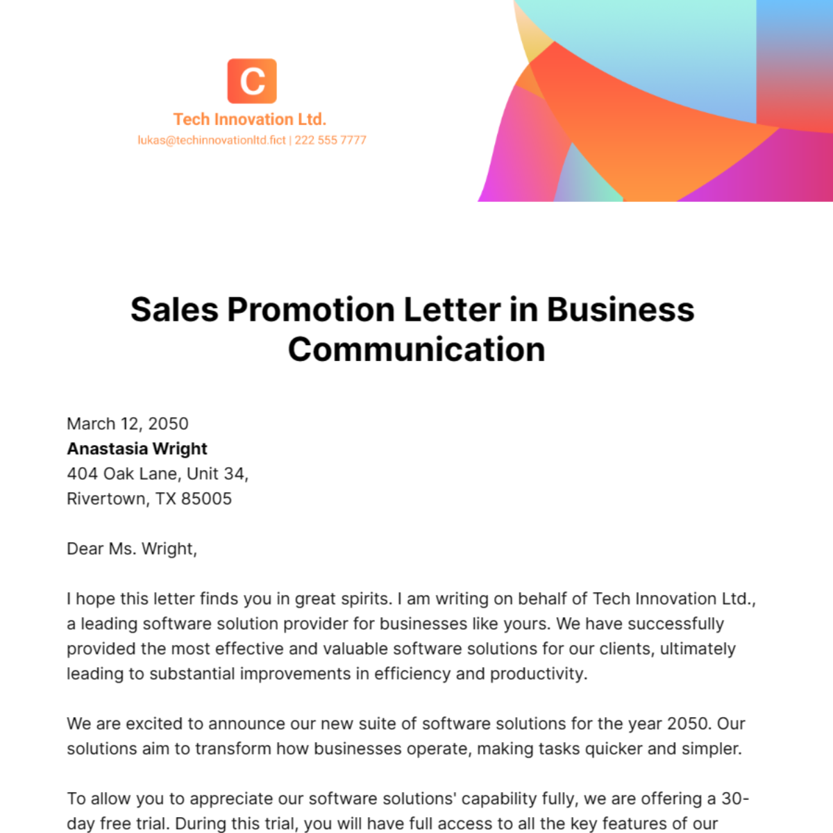 Sales Promotion Letter in Business Communication Template