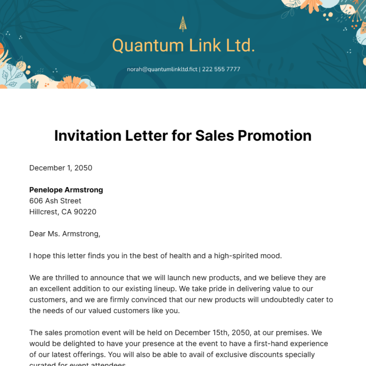 Invitation Letter for Sales Promotion  Template