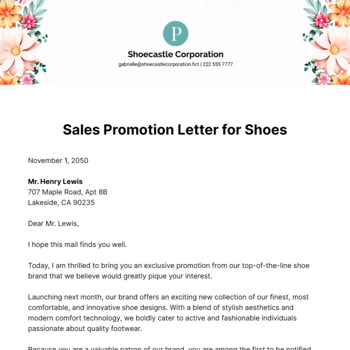 Sales Promotion Letter for Shoes  Template