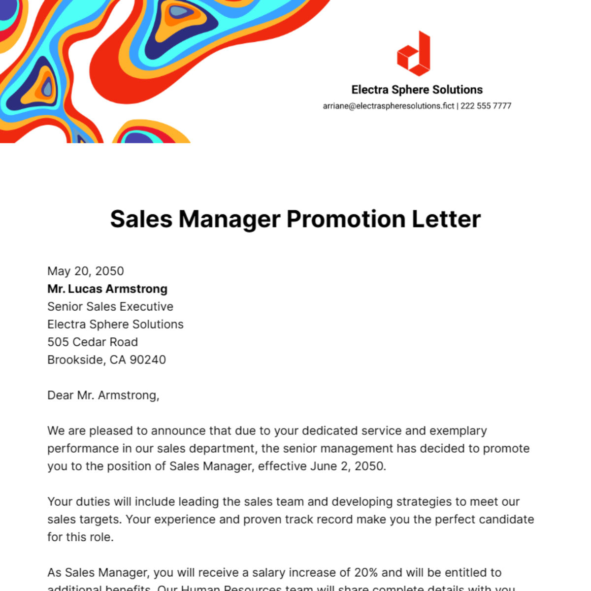Sales Manager Promotion Letter Template