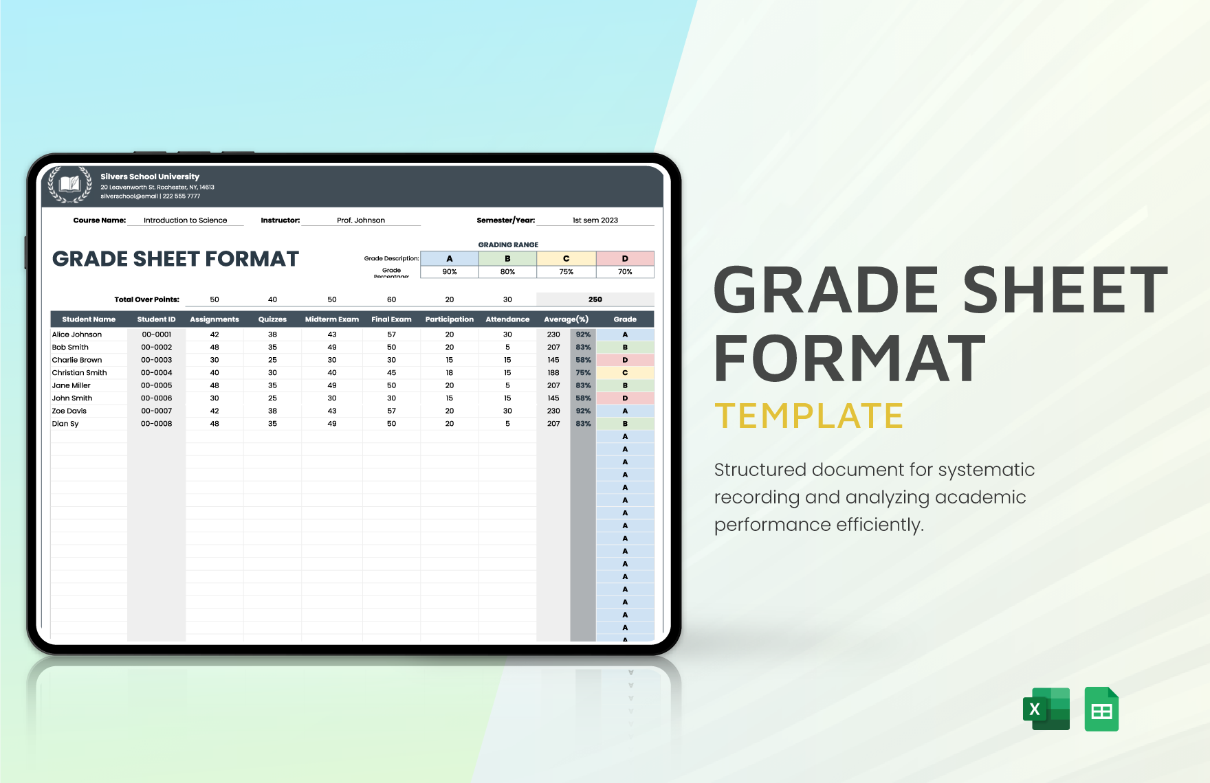 Free Grade Sheet Format Template in Excel, Google Sheets