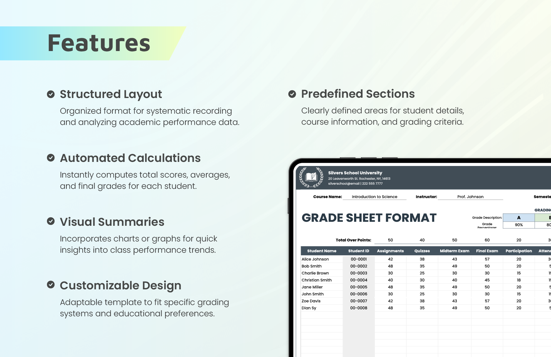 Grade Sheet Format Template