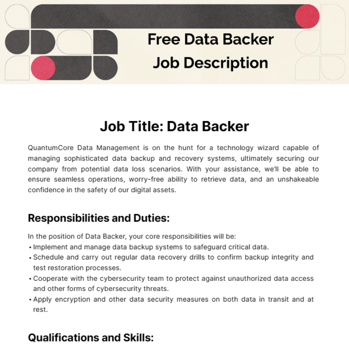 Free Data Backer Job Description Template