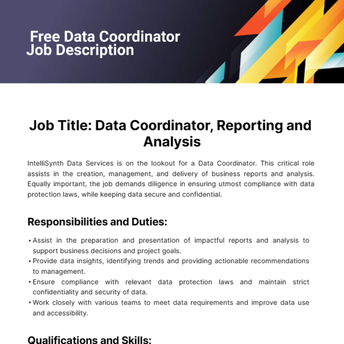 Free Data Coordinator Job Description Template