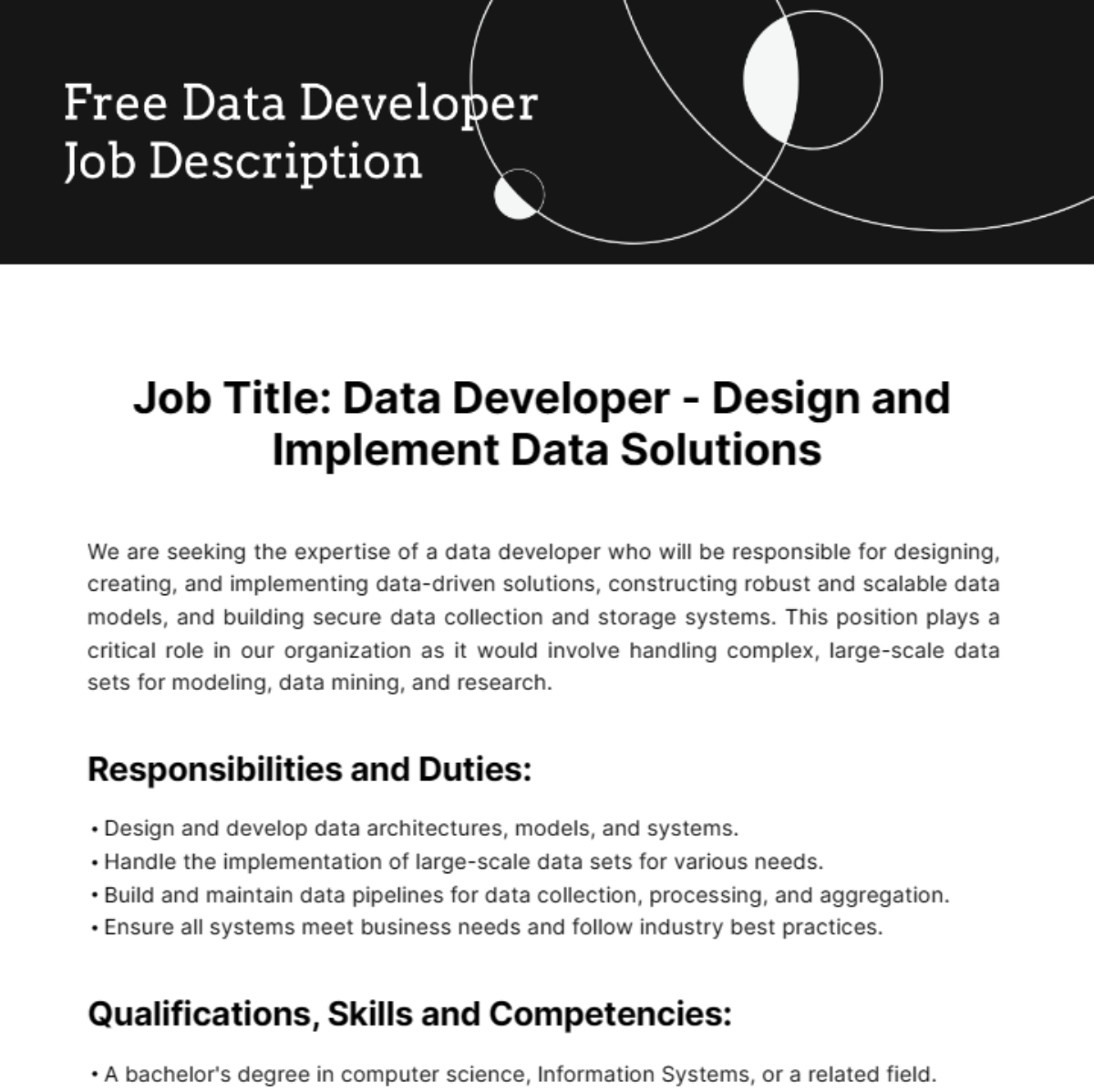Free Data Developer Job Description Template