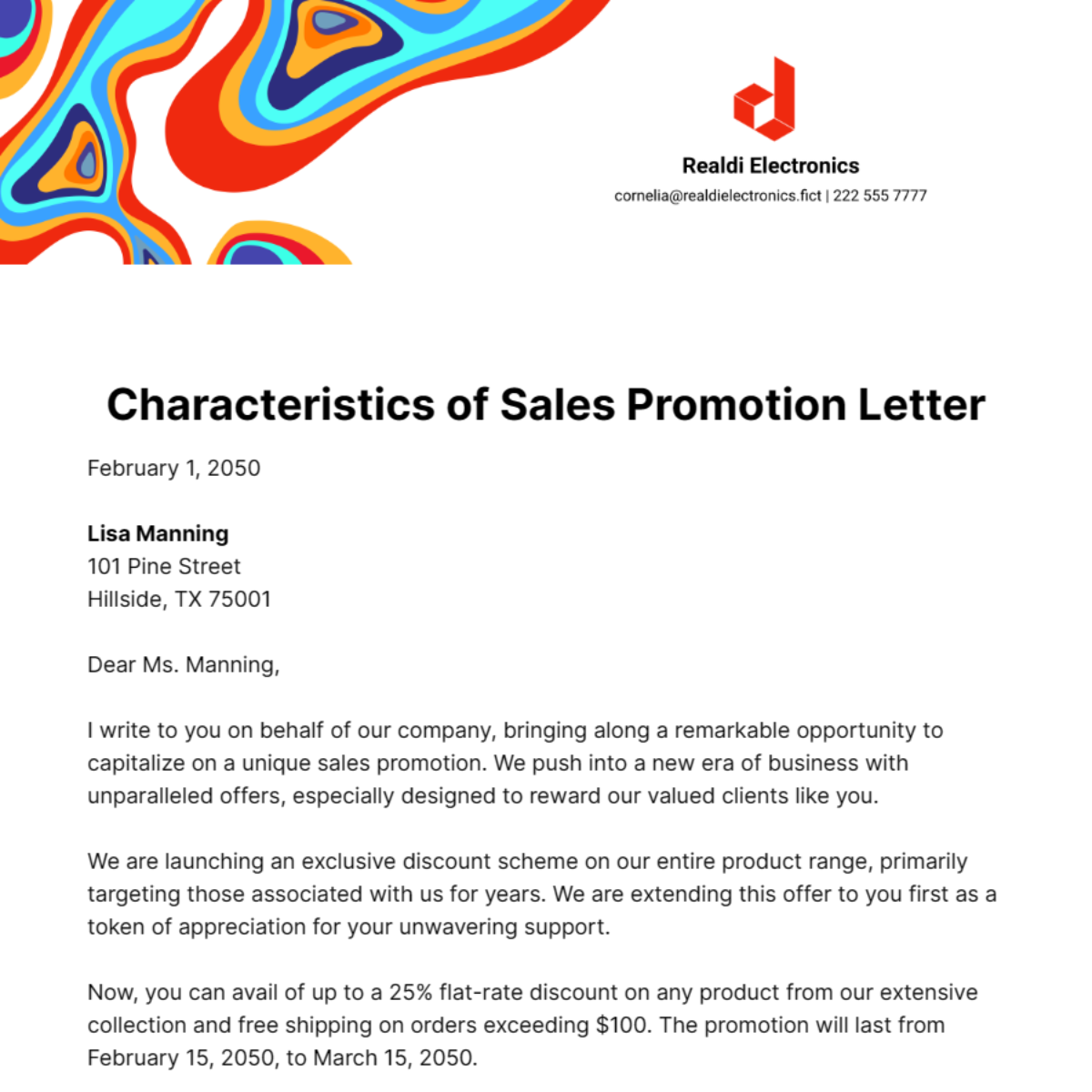Characteristics of Sales Promotion Letter Template
