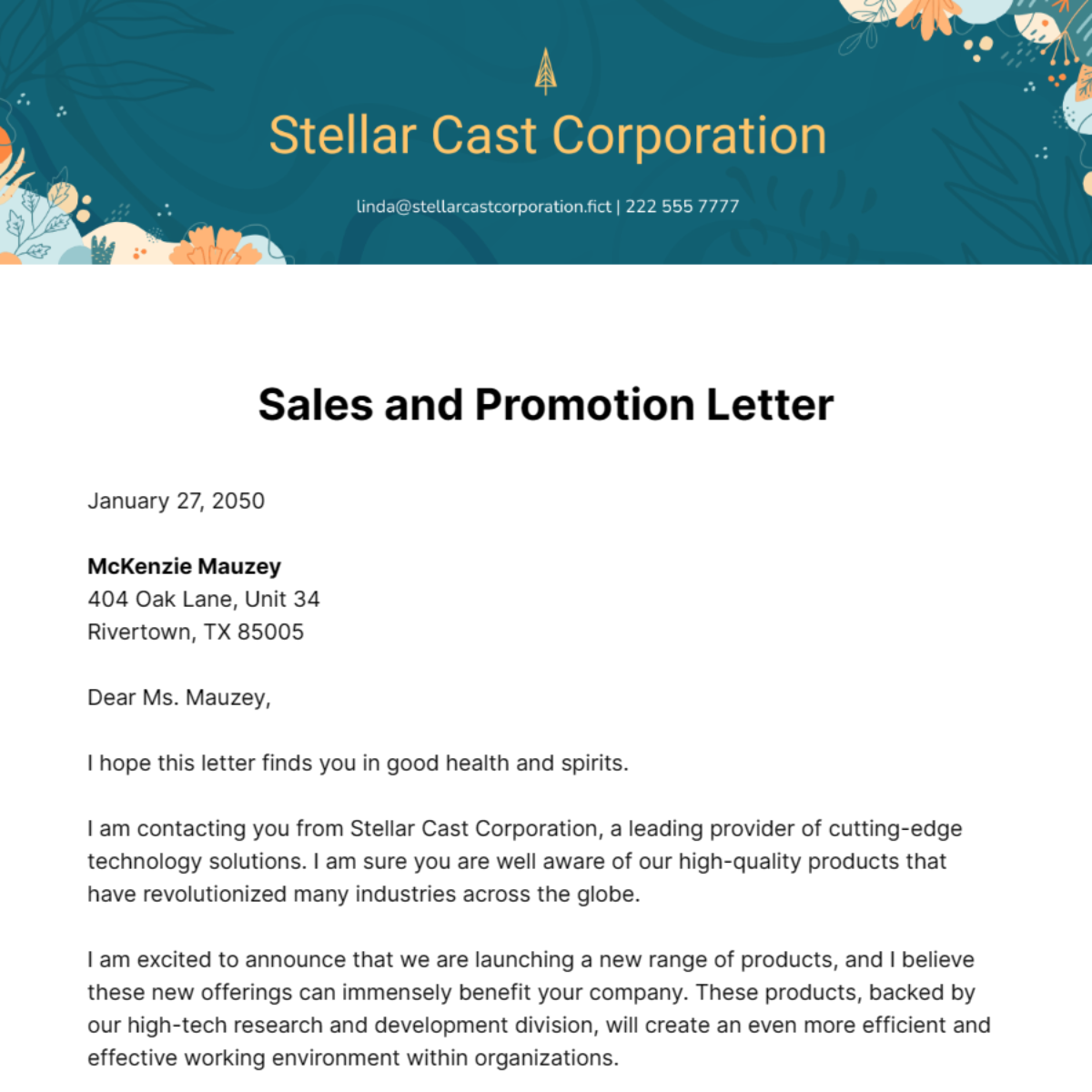 Free Sales and Promotion Letter Template