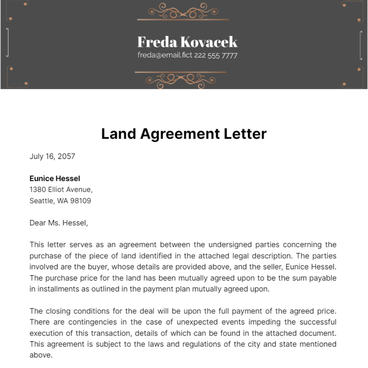 Free Land Agreement Letter Template