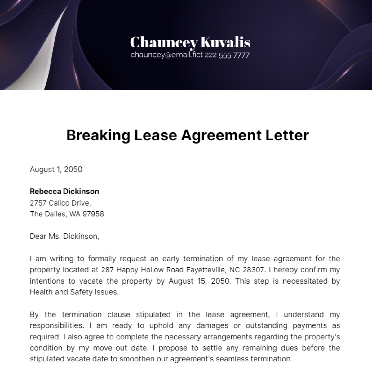 Free Breaking Lease Agreement Letter Template