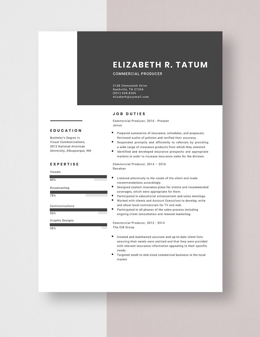 Commercial Producer Resume