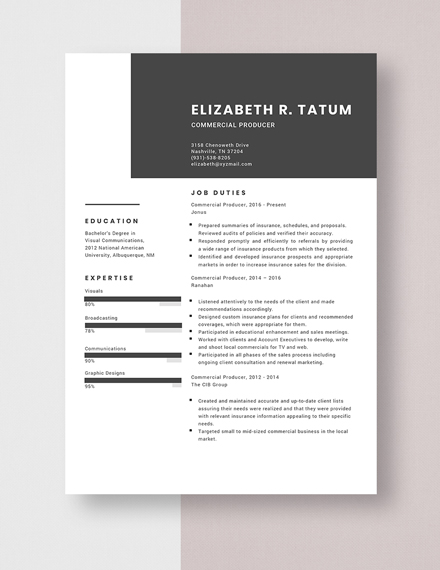 Commercial Producer Resume Template
