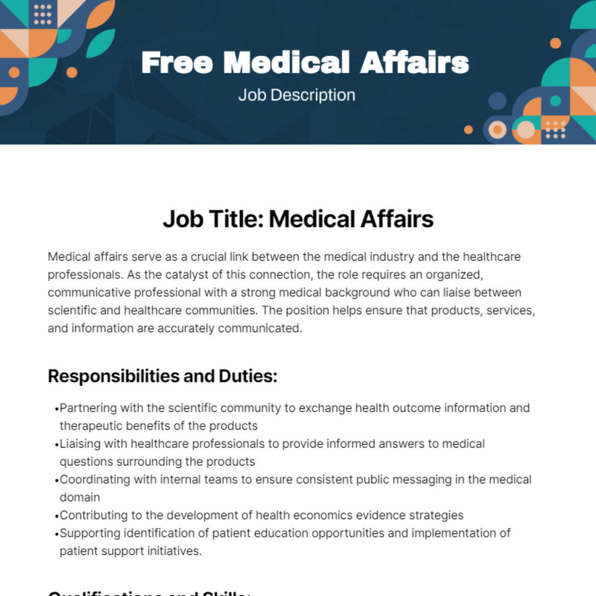 Free Medical Affairs Job Description Template