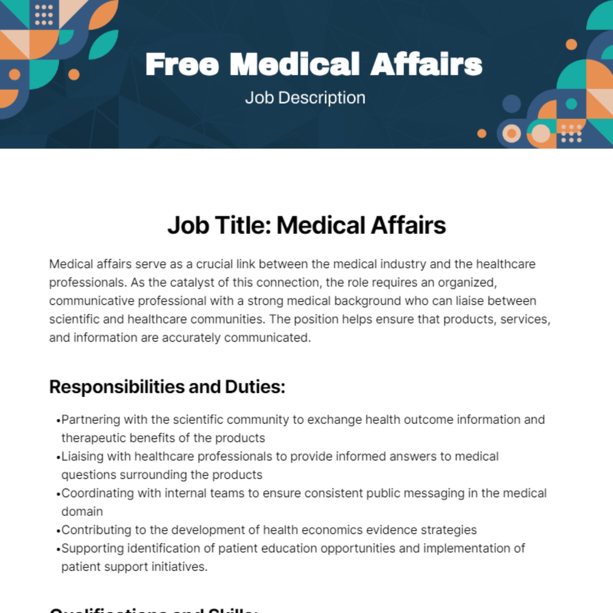 Medical Affairs Job Description Template Edit Online Download 