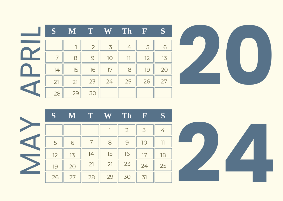 April and May Calendar 2024 Template