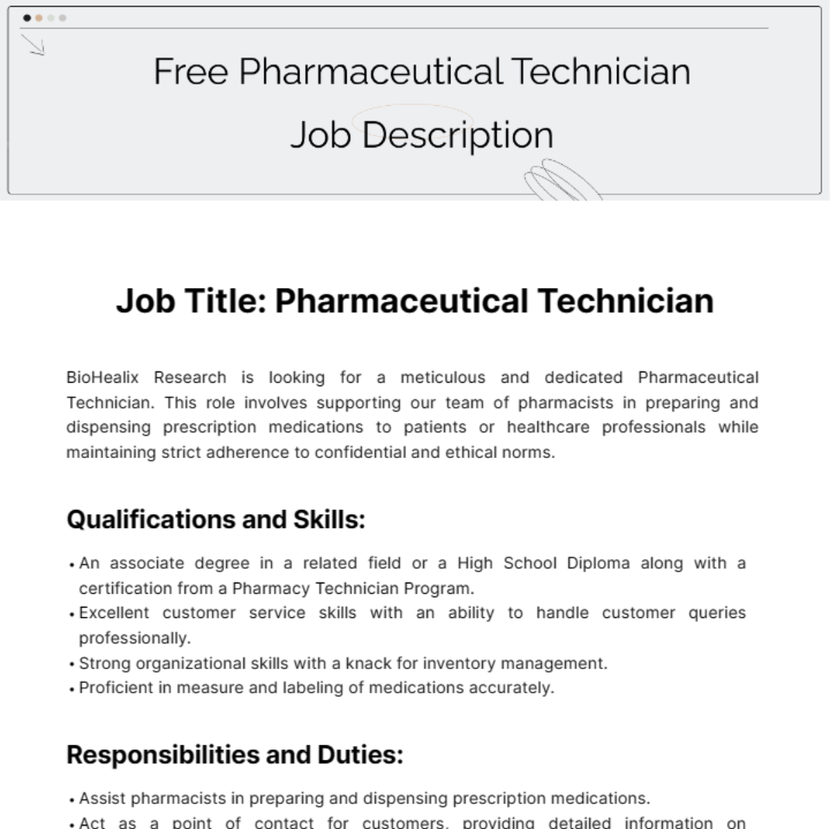 Pharmaceutical Technician Job Description Template
