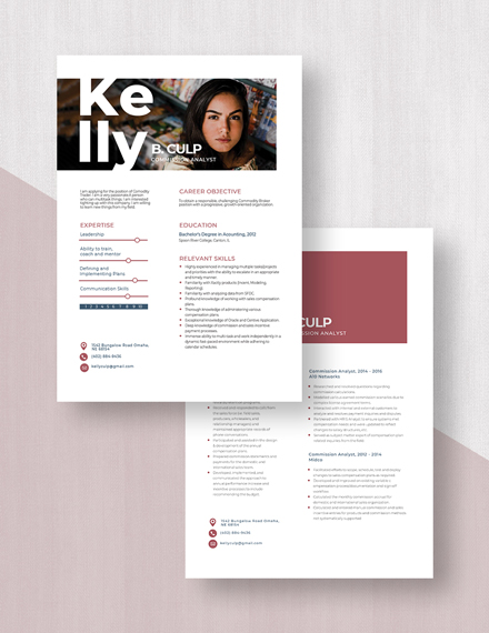 Free Commission Analyst Resume Template - Word, Apple Pages | Template.net