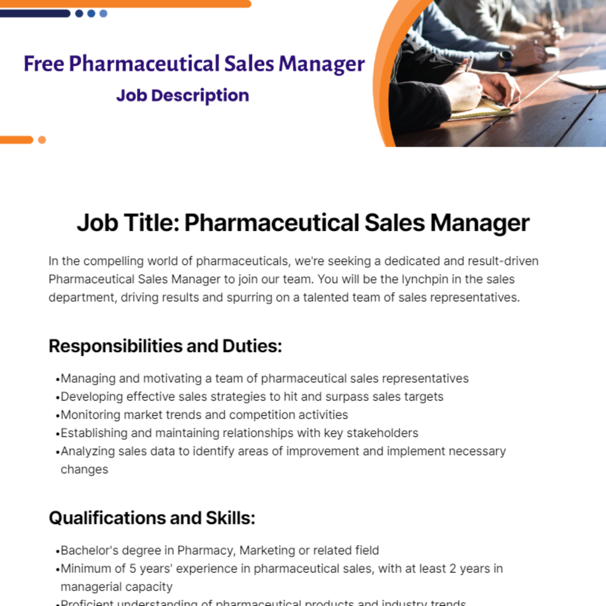 Free Pharmaceutical Sales Manger Job Description Template