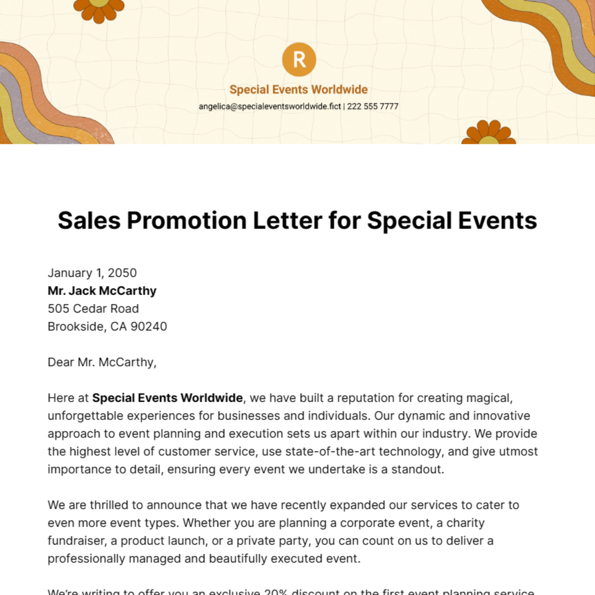 Sales Promotion Letter for Special Events Template