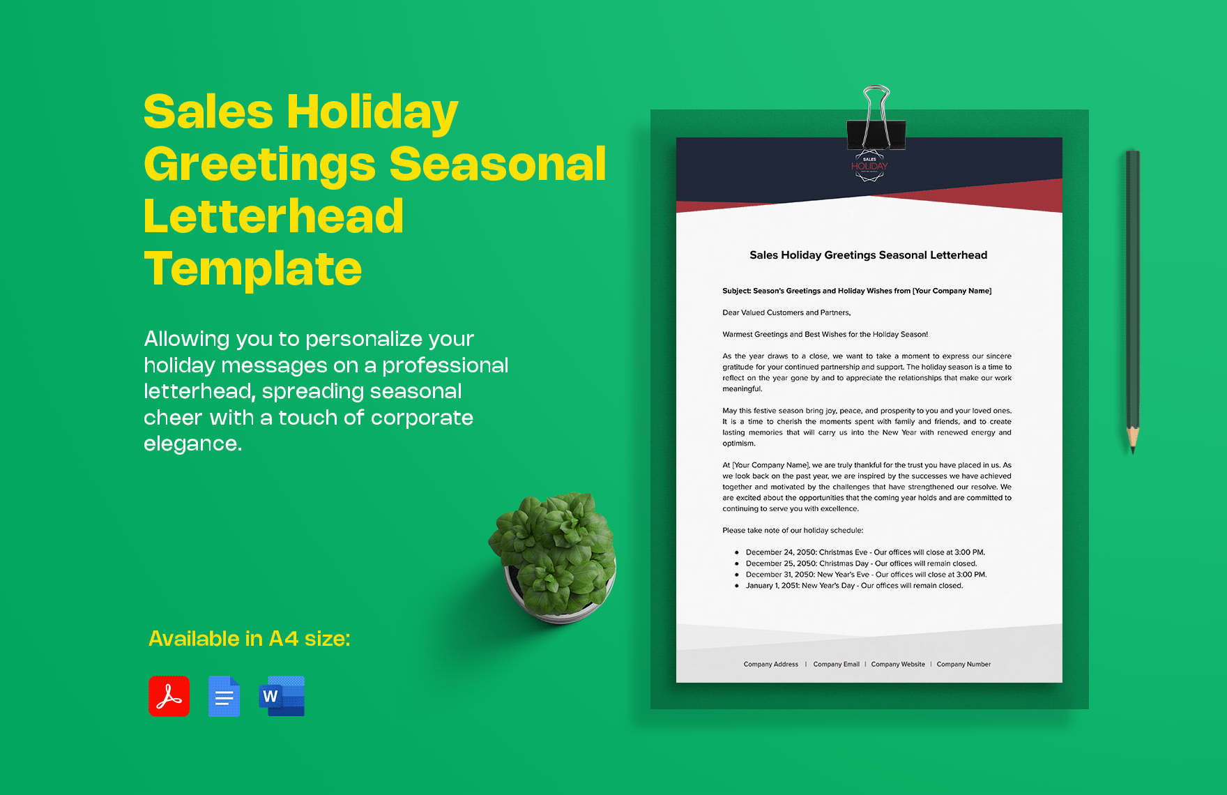 Sales Holiday Greetings Seasonal Letterhead Template