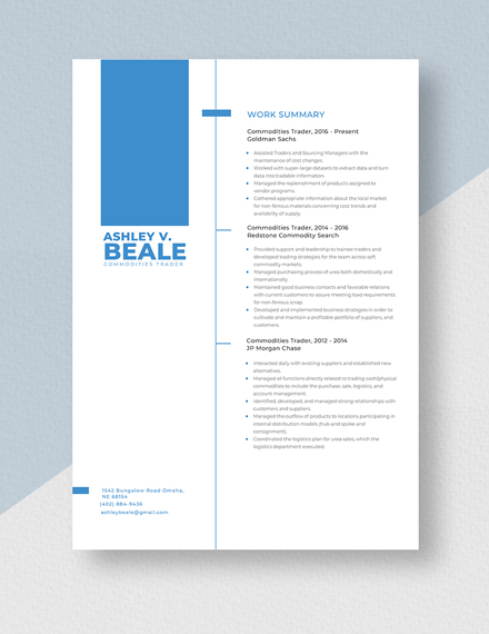Commodities Trader Resume  Template
