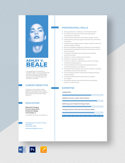 Free Commodities Trader Resume Template - Word, Apple Pages